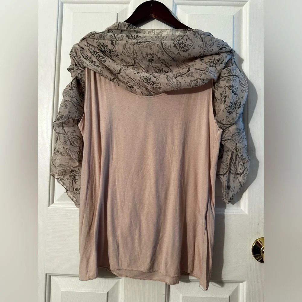PIAZZA ROMA Italian ๐ฎ๐น 100% Silk Blouse Capelet Ivory Blush Floral M 2 in 1 - Picture 8 of 14